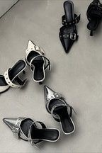 Multi-Buckle Slingback Kitten Heels