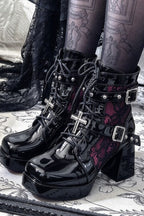 Cross Charm Lace Up Platform Boots