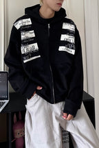 Graphic Patch Zip Up Hoodies