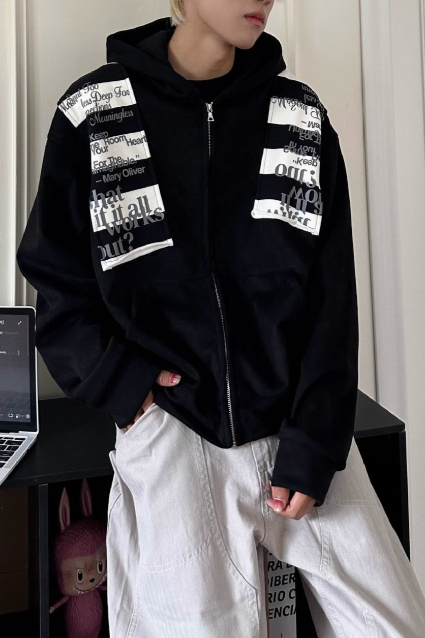 Graphic Patch Zip Up Hoodies