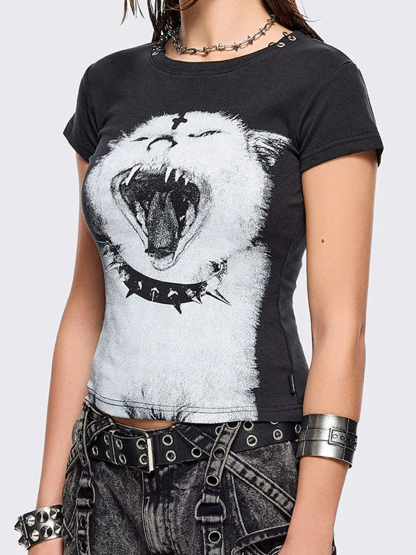 Gothic Anime Print Slim Fit Women's T-shirt