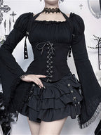 Gothic Strappy Off Shoulder Halter Blouse