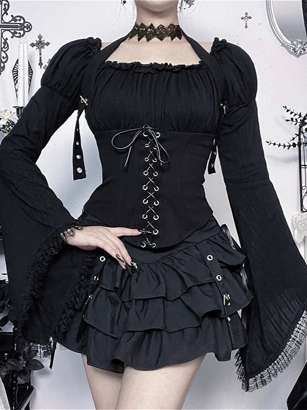 Gothic Strappy Off Shoulder Halter Blouse