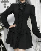 Gothic Black Ruffled Mini Dress