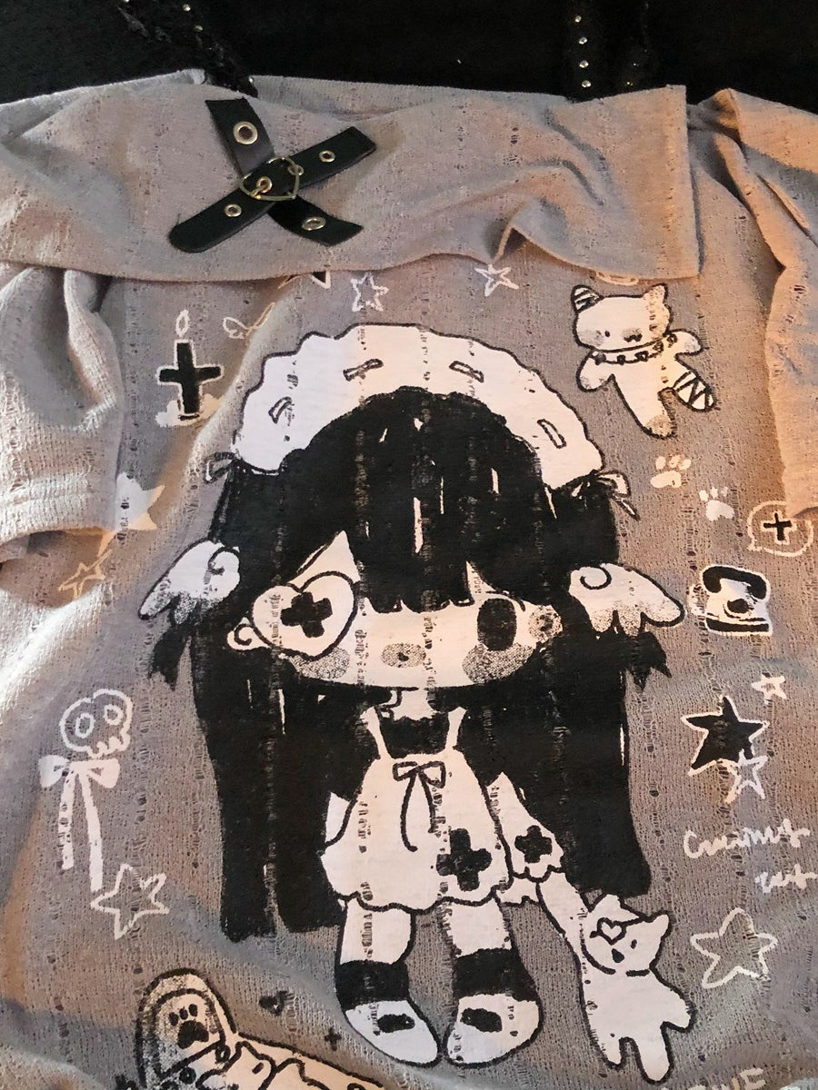 Y2K Cartoon Print Off Shoulder T-shirt Secondary image