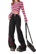 Butterfly Patch Washed Wide Leg Jeans