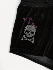 Punk Drawstring Rhinestone Printed Shorts