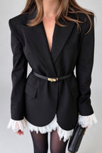 Contrast Lace Cuff Hem Coats