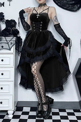 Dark Gothic Lace Strap Swallow Tail Corset Midi Dress