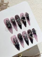 Goth Pink Black Gradient Fake Nails