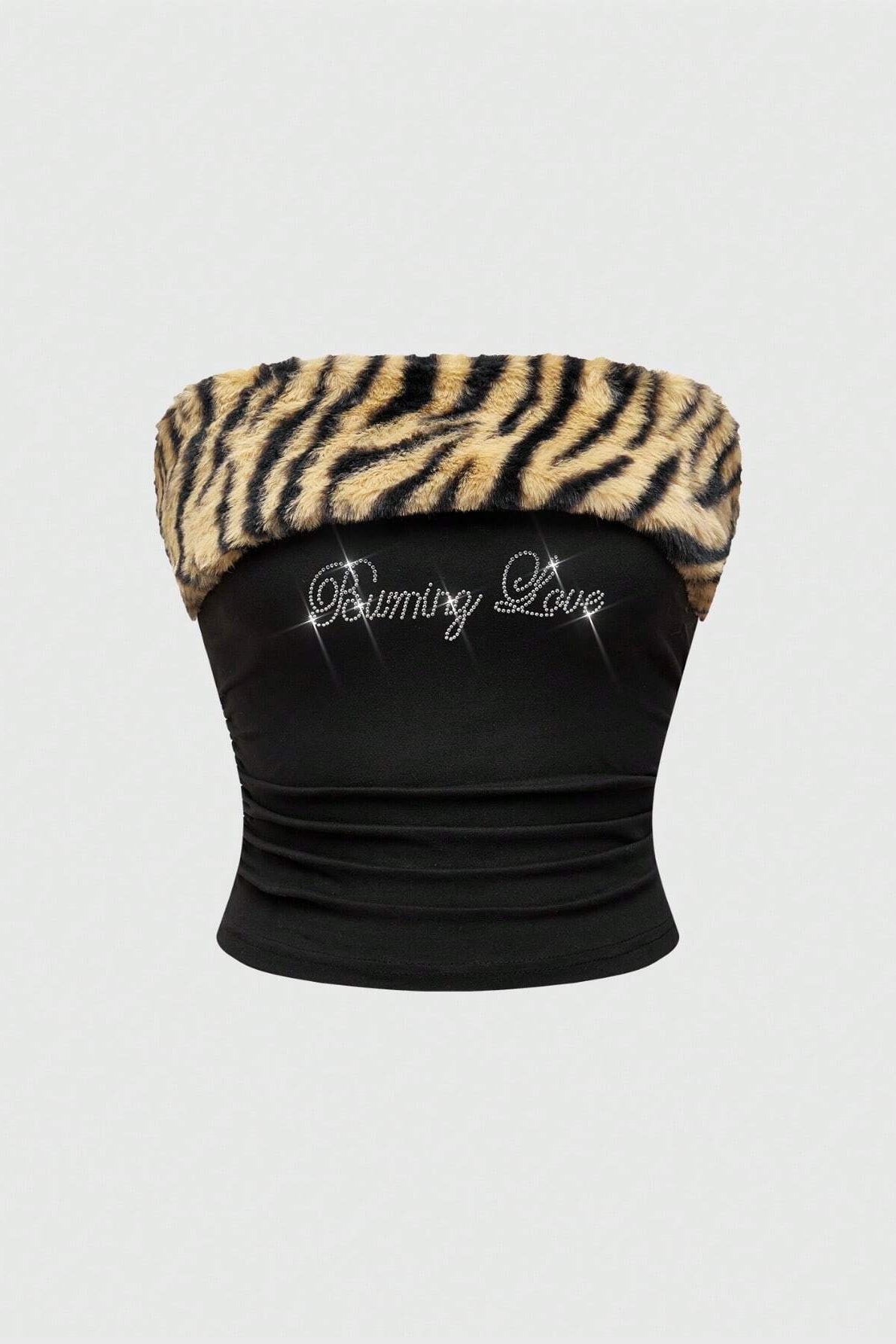 Fuzzy Leopard Trim Tube Crop Top Secondary image