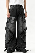 Multi-Pocket Strap Cargo Jeans