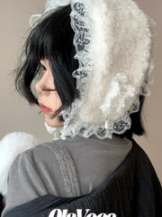 Y2K Japanese Lace Edge Warm Ear Protection Winter Hat