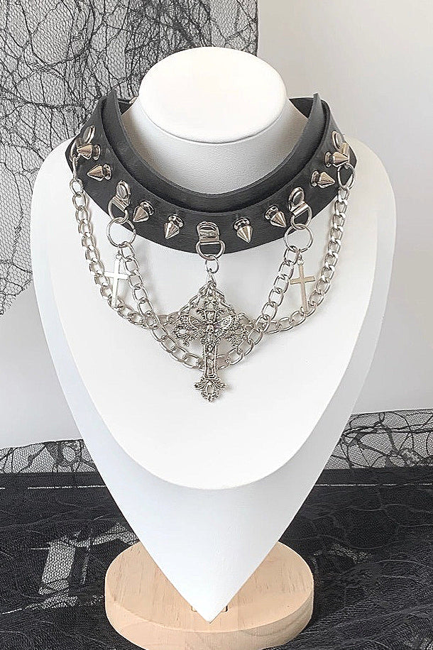 Punk Spike Rivet Leather Necklace Main image