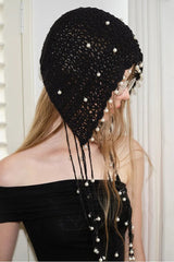 Handmade Pearl Tassel Y2K Crochet Woven Beanie Hat