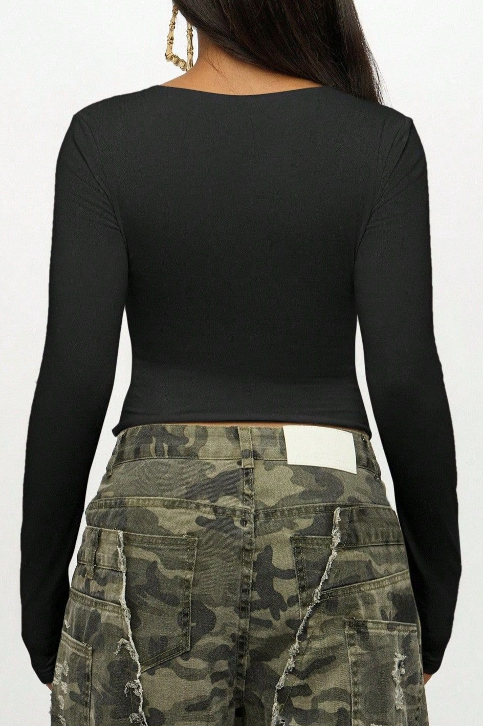 Number Print Long Sleeve Crop Tops