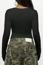 Number Print Long Sleeve Crop Tops