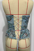 Apricot Ruffled Strapless Lace Up Corset