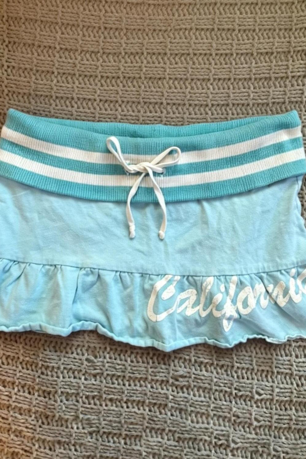 Blue Stripe Ruffle Mini Skirt