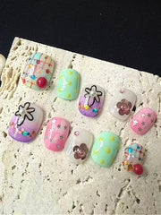Y2K Color Hand Painted Short Press On Nails