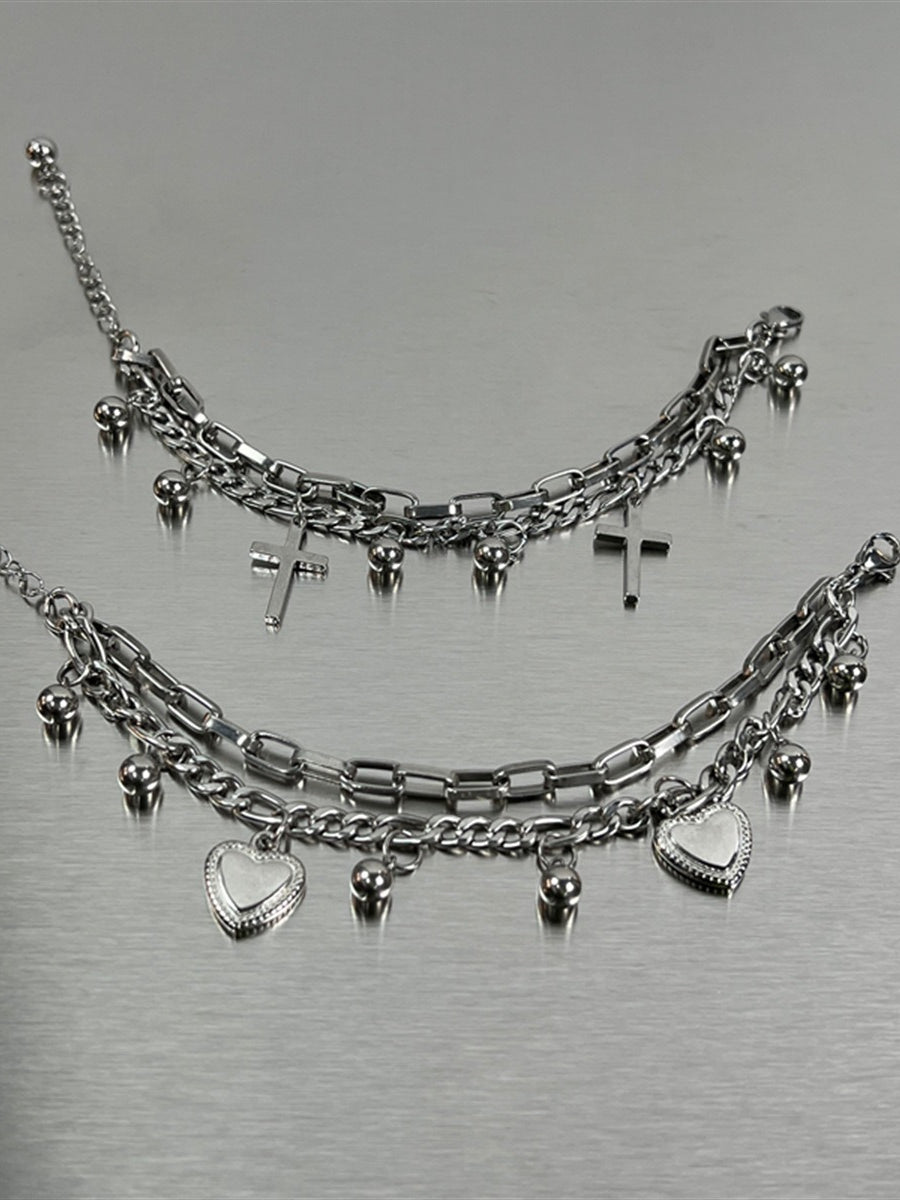 Cross Heart Double Layer Alloy Bracelet