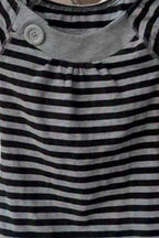 Black White Striped One Shoulder Button Ruched Slim T-shirt