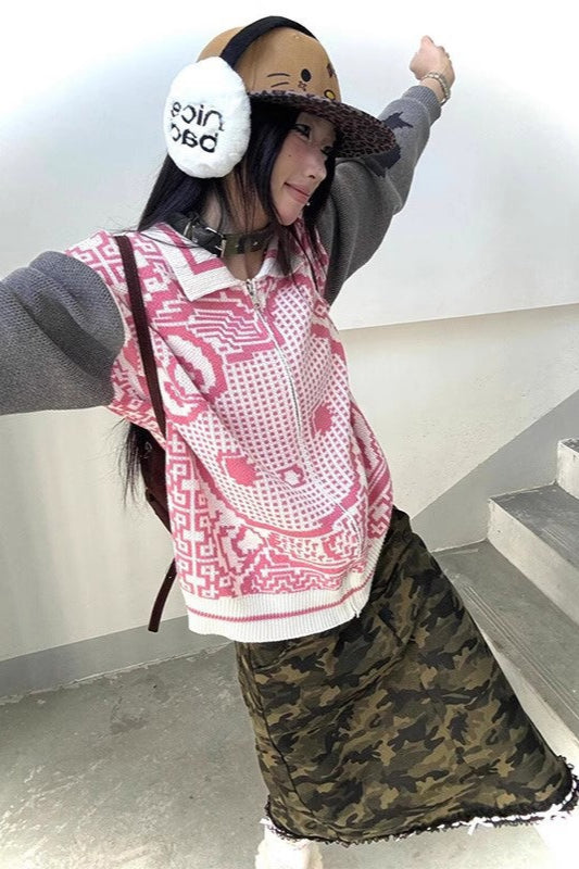 Y2K Kitty Color-Blocking Knit Sweater Secondary image