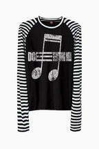 Street Note Letter Print Striped T-shirt