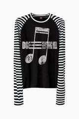 Street Note Letter Print Striped T-shirt