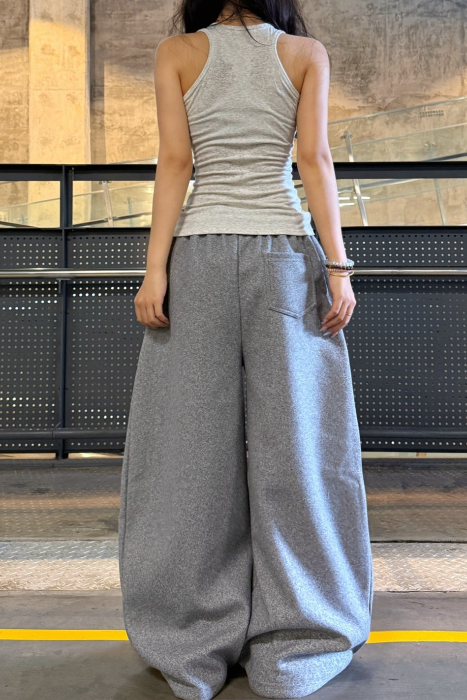 Vertical Letter Print Curved-Leg Sweatpants