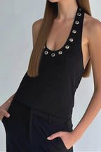 Y2K Hollow Grommet Halter Top