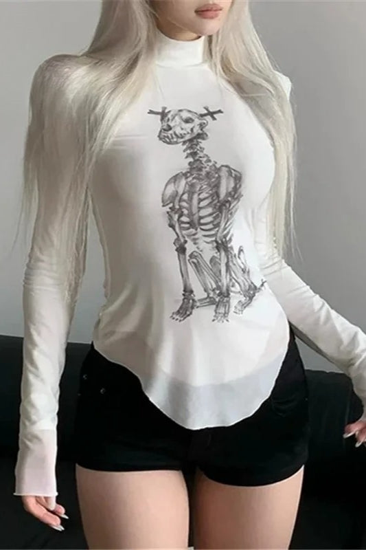Punk Mesh Patchwork Slim Fit Long Sleeve T-shirt Secondary image