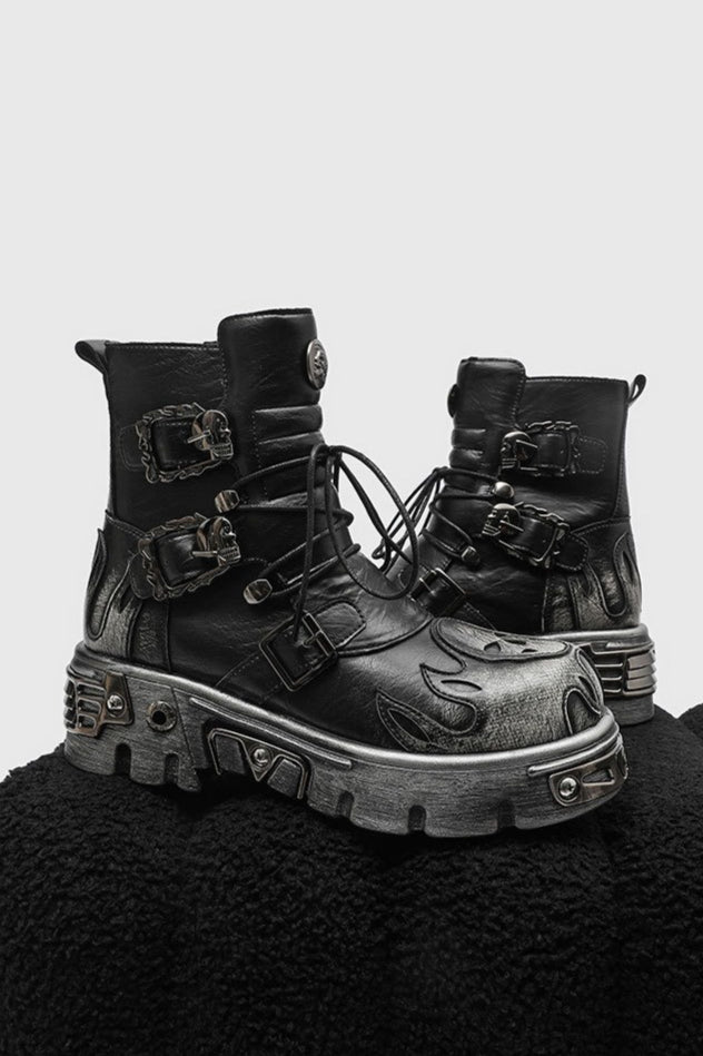 Washed Buckle Combat Boots