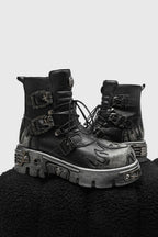 Washed Buckle Combat Boots
