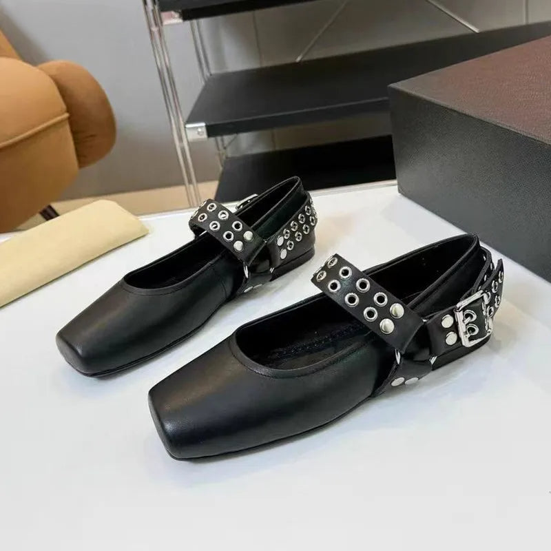 Pointed Toe Chunky Slingbacks Belt Buckle Flat Main image