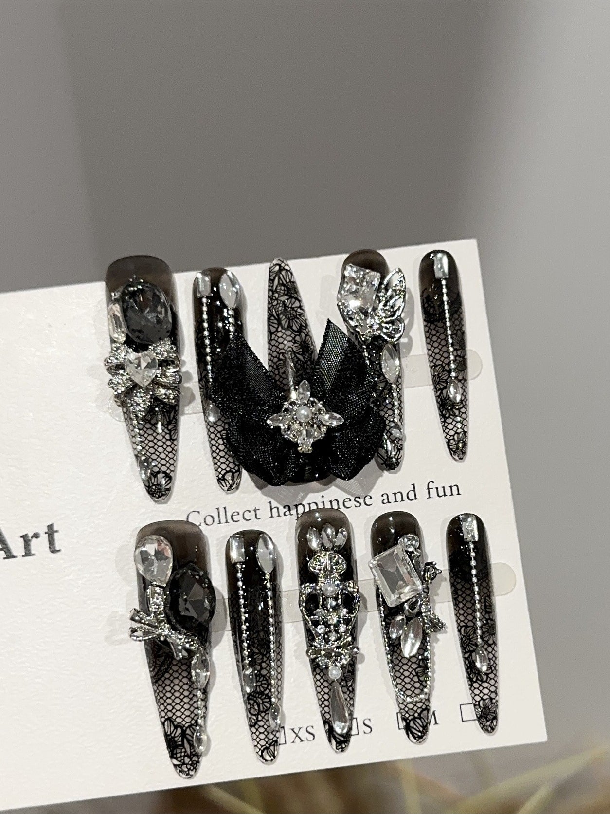 Dark Vintage Black Lace Press On Nails Secondary image