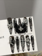 Dark Vintage Black Lace Press On Nails
