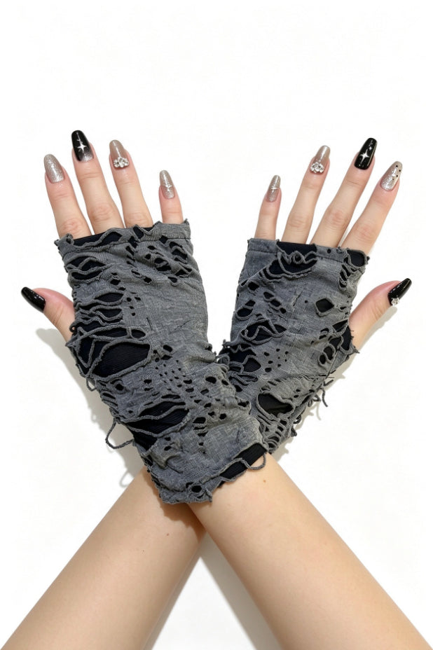 Layered Torn Texture Fingerless Gloves