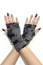 Layered Torn Texture Fingerless Gloves