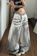 Distressed Effect Wide Leg Pants