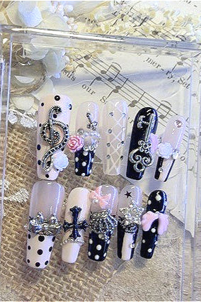 Pink Note Polka Dot Strappy Press On Nails