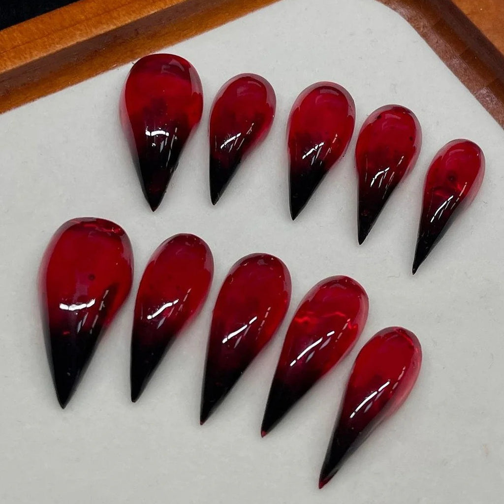 Black Red Gradient Cute Cat Paw Press On Nails