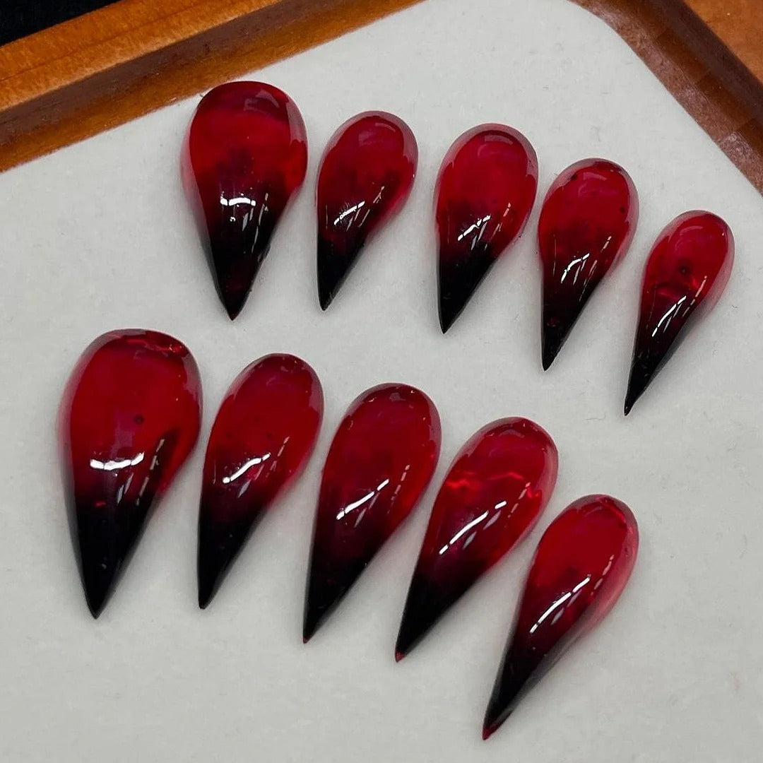Black Red Gradient Cute Cat Paw Press On Nails