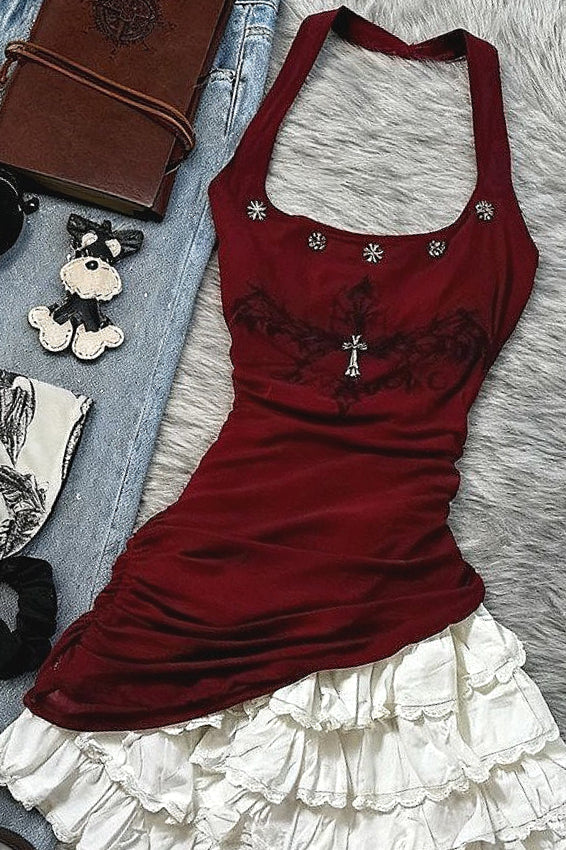 Vintage Red Cross Halter Top