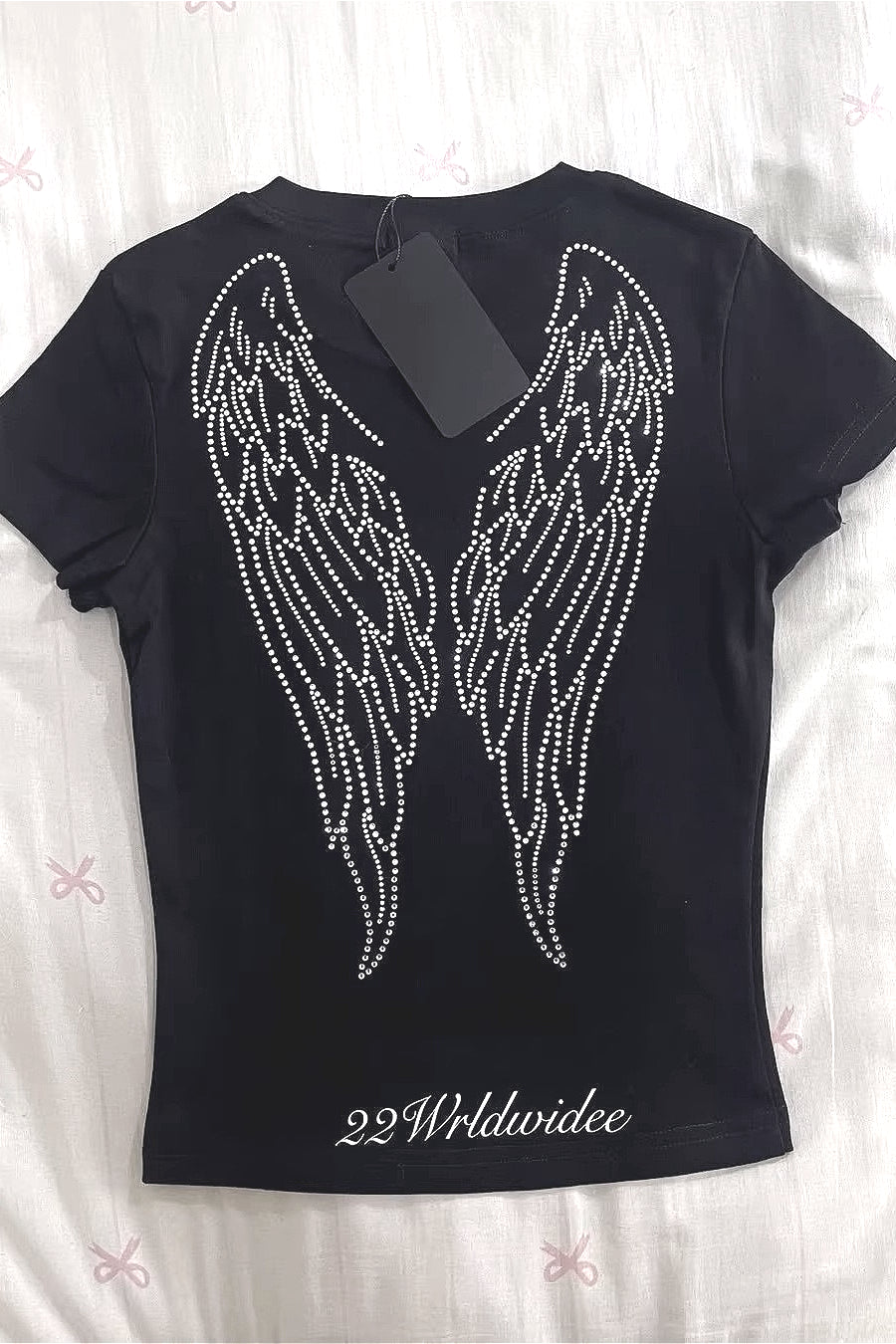 Letter Rhinestone Angel Wings Short Sleeve T-shirt Main image