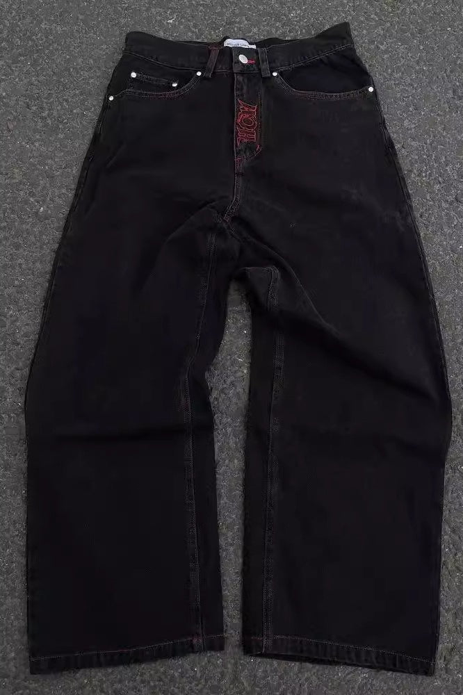 Gothic Graphic Washed Wide-Leg Jeans