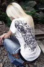 Punk Y2K Letter Print White Fitted T-shirt
