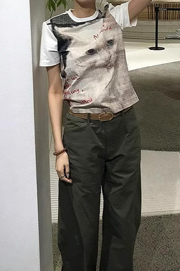 Patchwork Vintage Cat Print T-Shirt