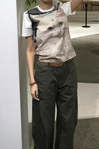 Patchwork Vintage Cat Print T-Shirt