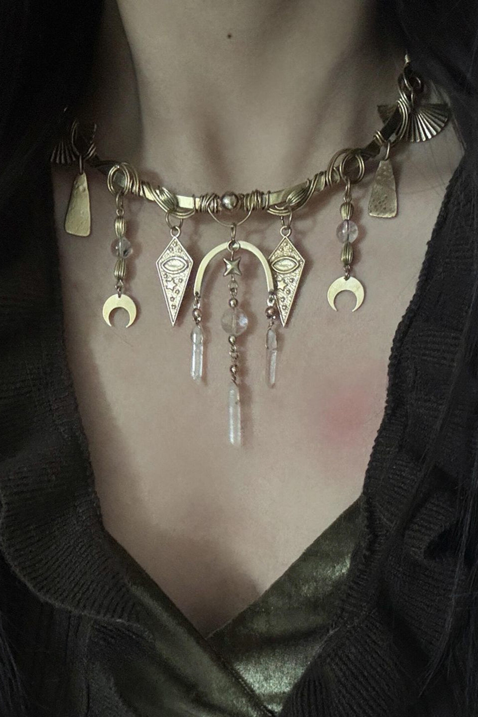 Vintage Moon Star Tassel Choker Necklace